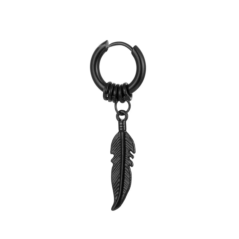 1Pcs Fashion Feather Hoop Stud Earrings For Women men 2022 New Punk Rock Style High Quality Stainless Steel Ear Jewelry Earrings